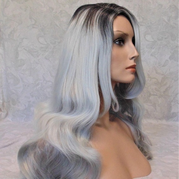 Long Wavy Silver Dark Ombre Heat Resistant Wig main image 4